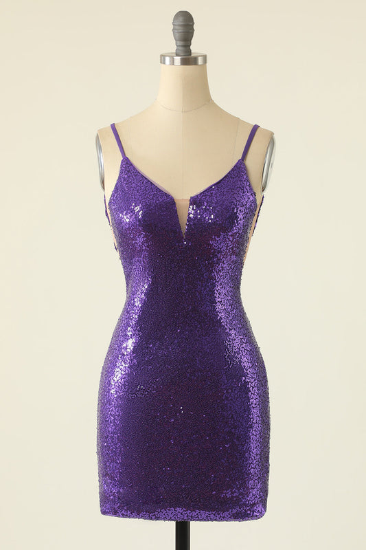 Spaghetti Straps Dark Purple Cocktail Dress