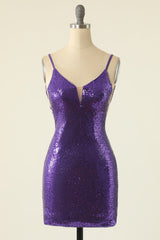 Spaghetti Straps Dark Purple Cocktail Dress