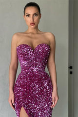 Purple Sweetheart Mermaid Evening Dress with Sequins and Split