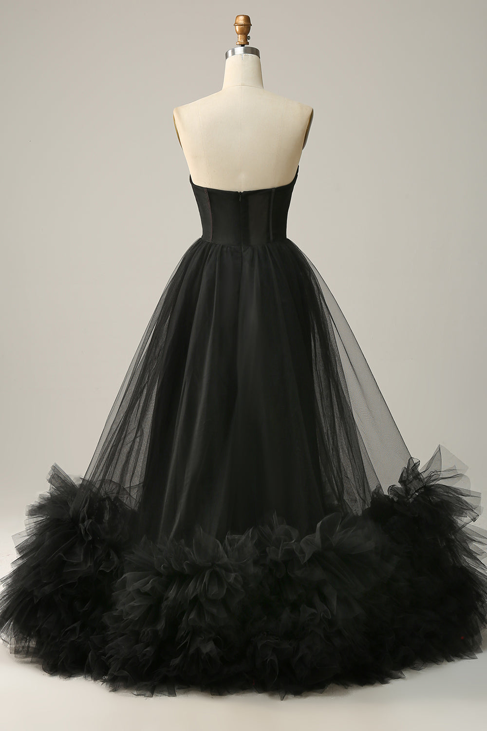 Black Corset Sweetheart Long Prom Dress with Ruffles