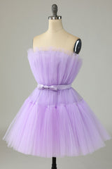 Cute A Line Strapless Purple Short Homecoming Dress