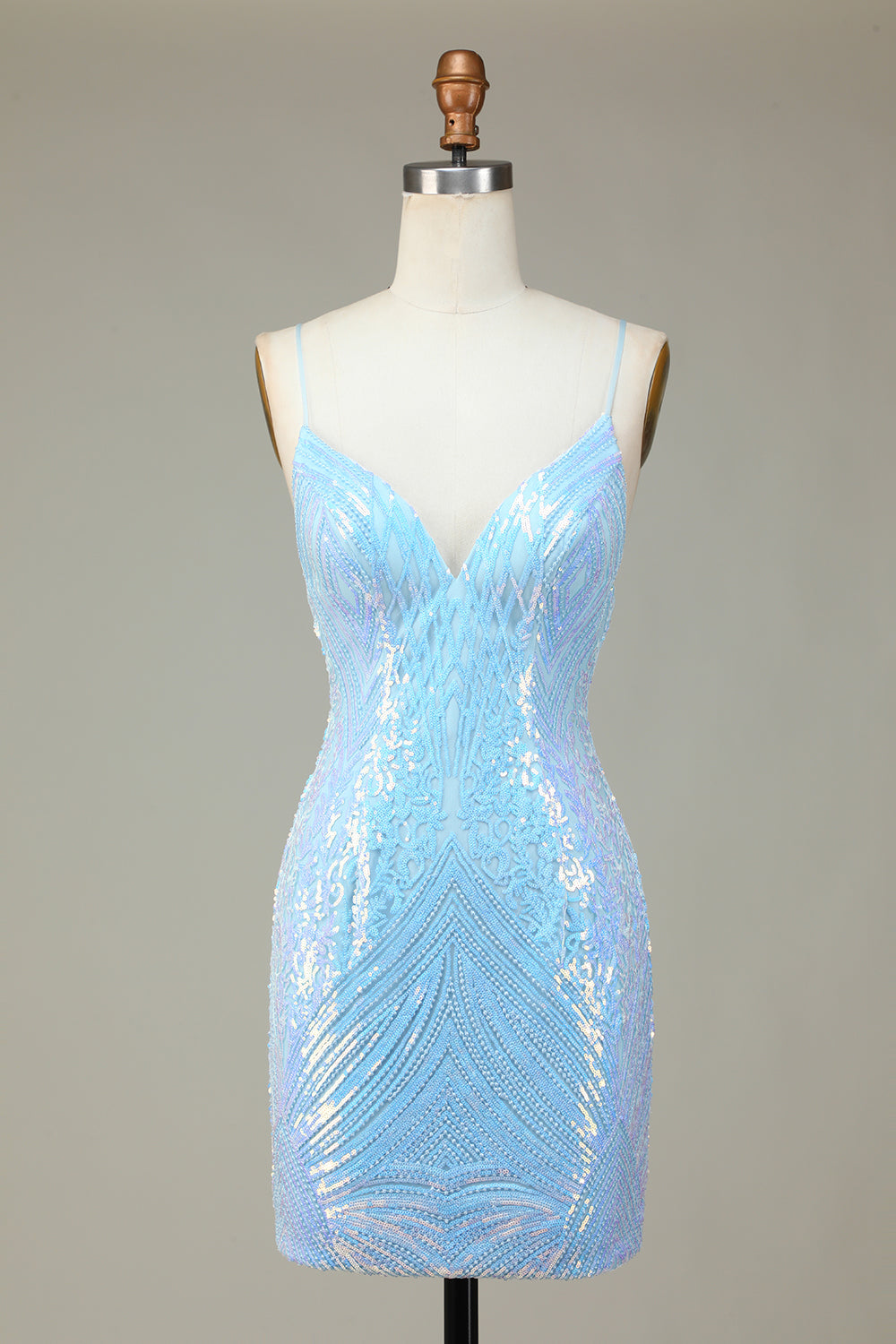 Glitter Blue Sequins Tight Short Homecoming Dress