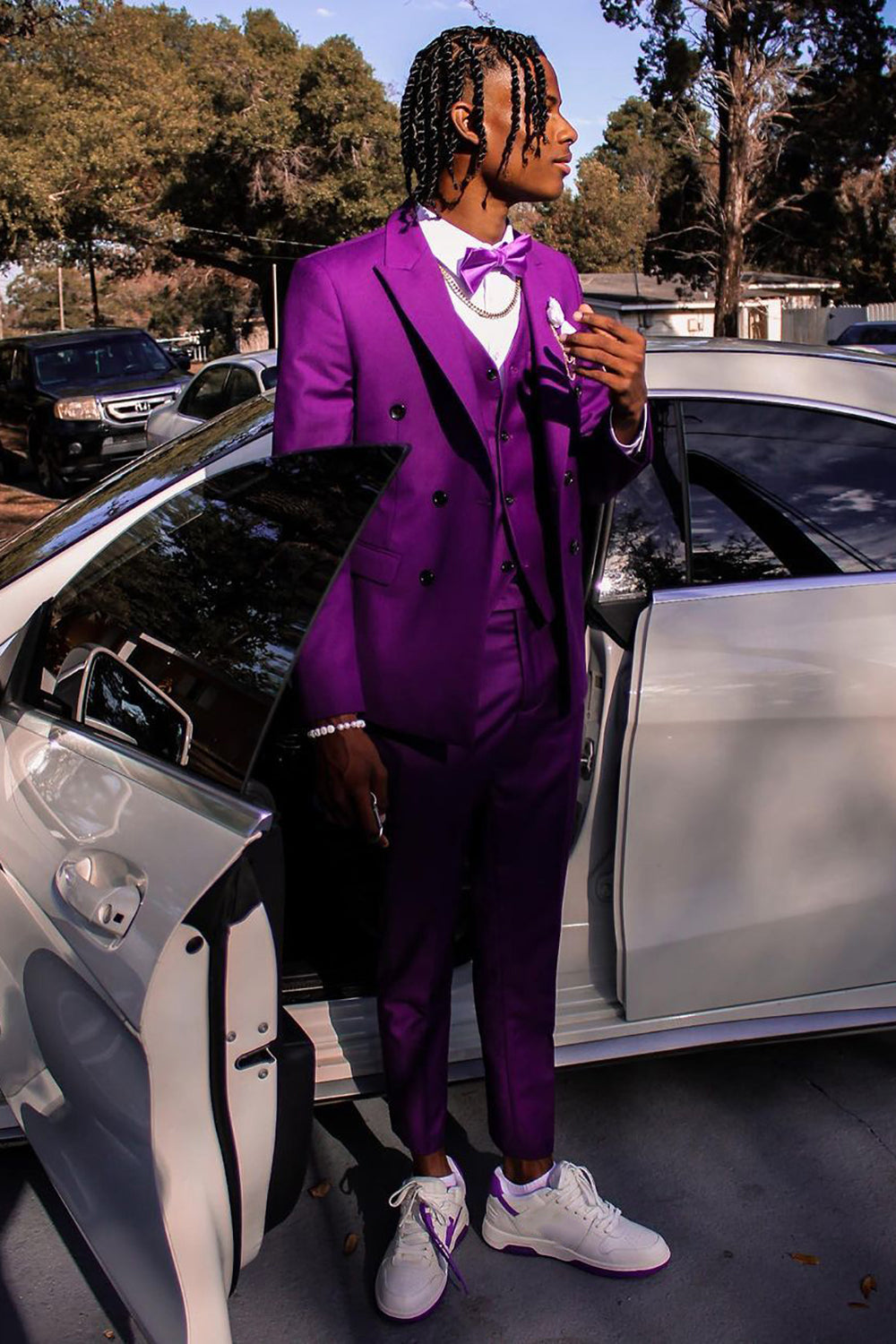 Stylish Purple Double-Breasted 3-Piece Prom Homecoming Suit