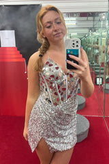 Sparkly Red Sequin Spaghetti Straps Mirror Tight Short Hoco Dress