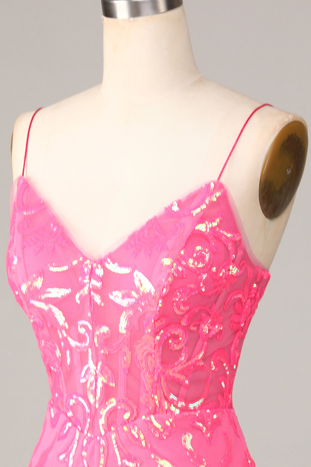 Sheath Spaghetti Straps Fuchsia Sequins Homecoming Dress