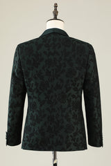 Chic Dark Green Jacquard Shawl Lapel One-Button 2-Piece Men's Prom Suit