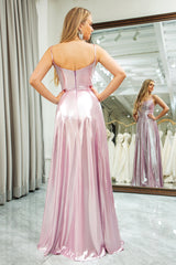 Sparkly Blush A Line Spaghetti Straps Long Prom Dress With Slit