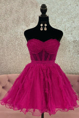 Fuchsia Corset Sweetheart A-Line Short Tulle Homecoming Dress