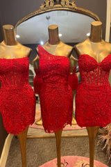 Red Corset Lace Sleeveless Tight Short Homecoming Dress