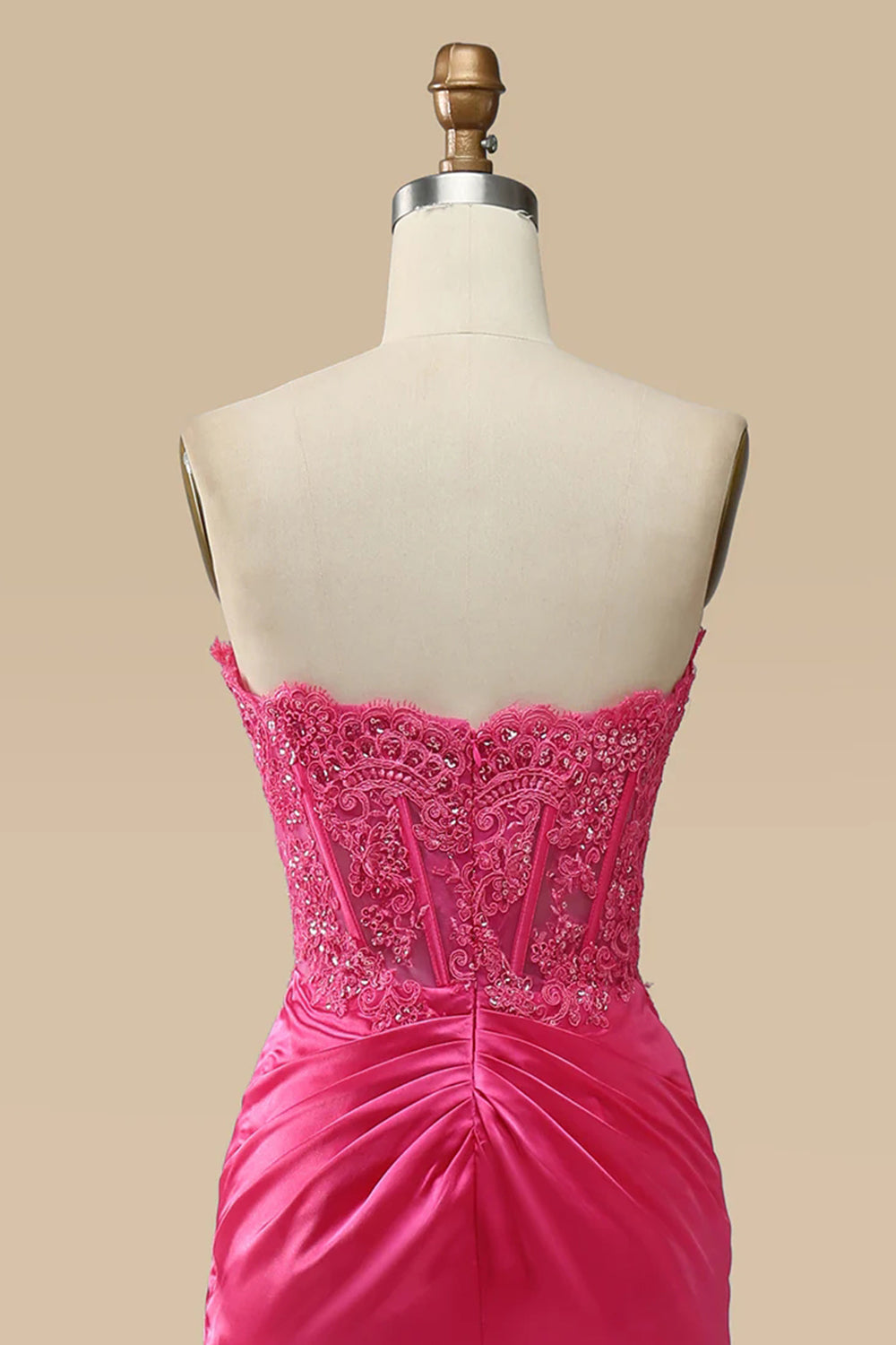 Sparkly Hot Pink Corset Long Prom Dress with Slit