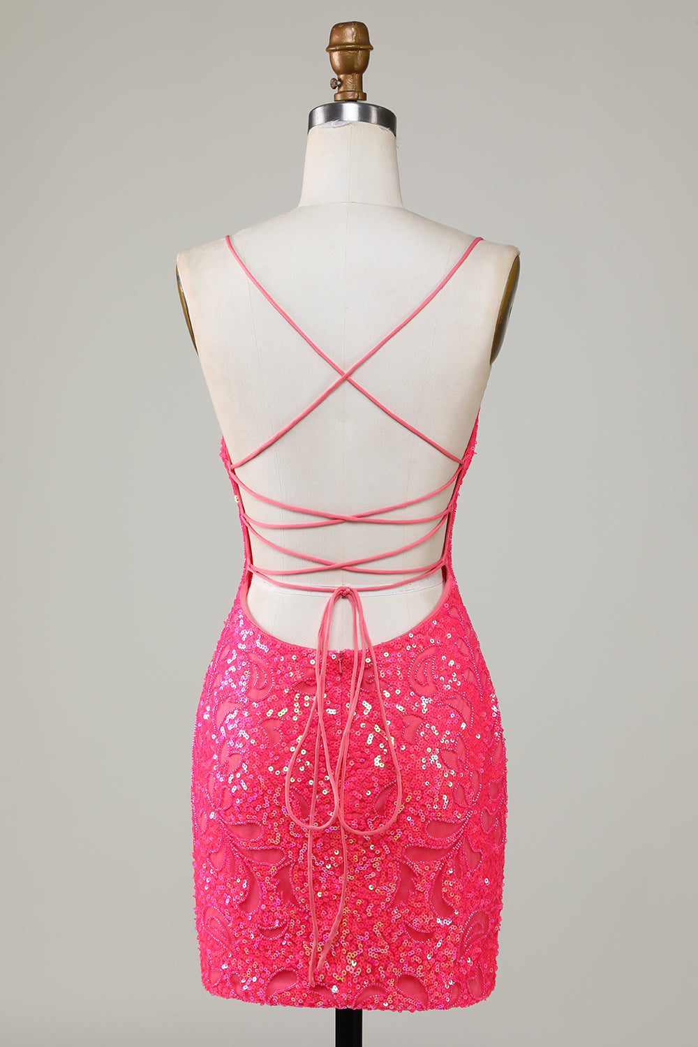 Hot Pink Sparkly Beaded Tight Short Homecoming Dress