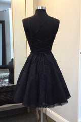 Sparkly Black Corset Lace A-Line Short Homecoming Dress