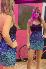 Sparkly Ombre Black Sequins Tight Short Homecoming Dress