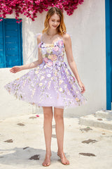 Blue Corset A-Line Short Homecoming Dress with 3D Flowers