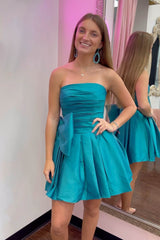 Red Strapless A-Line Satin Short Homecoming Dress with Bowknot