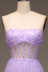 Sparkly Purple A Line Long Corset Sequined Prom Dress