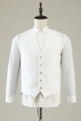 Classy White Jacquard Shawl Lapel 3-Piece Prom Suit