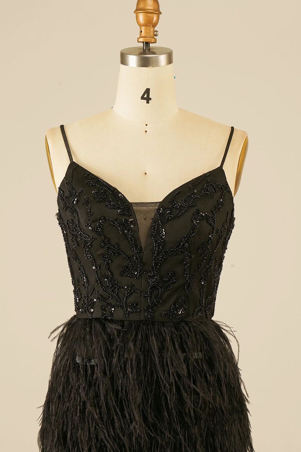 Black Sequins Tight Homecoming Dress with Feathers