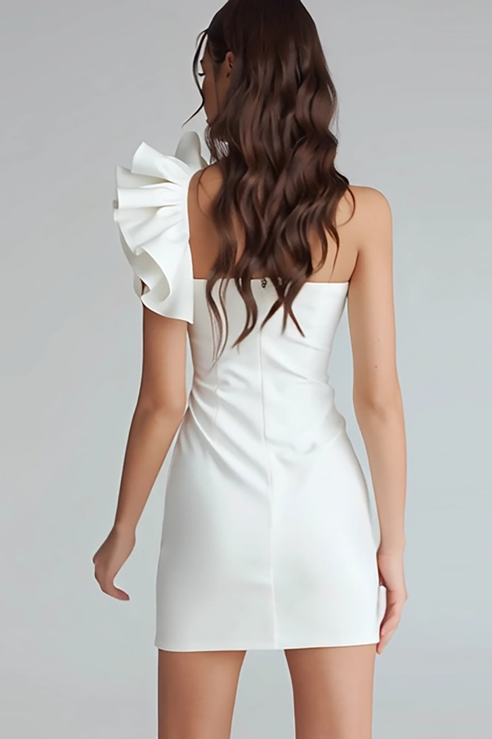Yellow Satin Satin One Shoulder Short Tight Homecoming Dress with Ruffles
