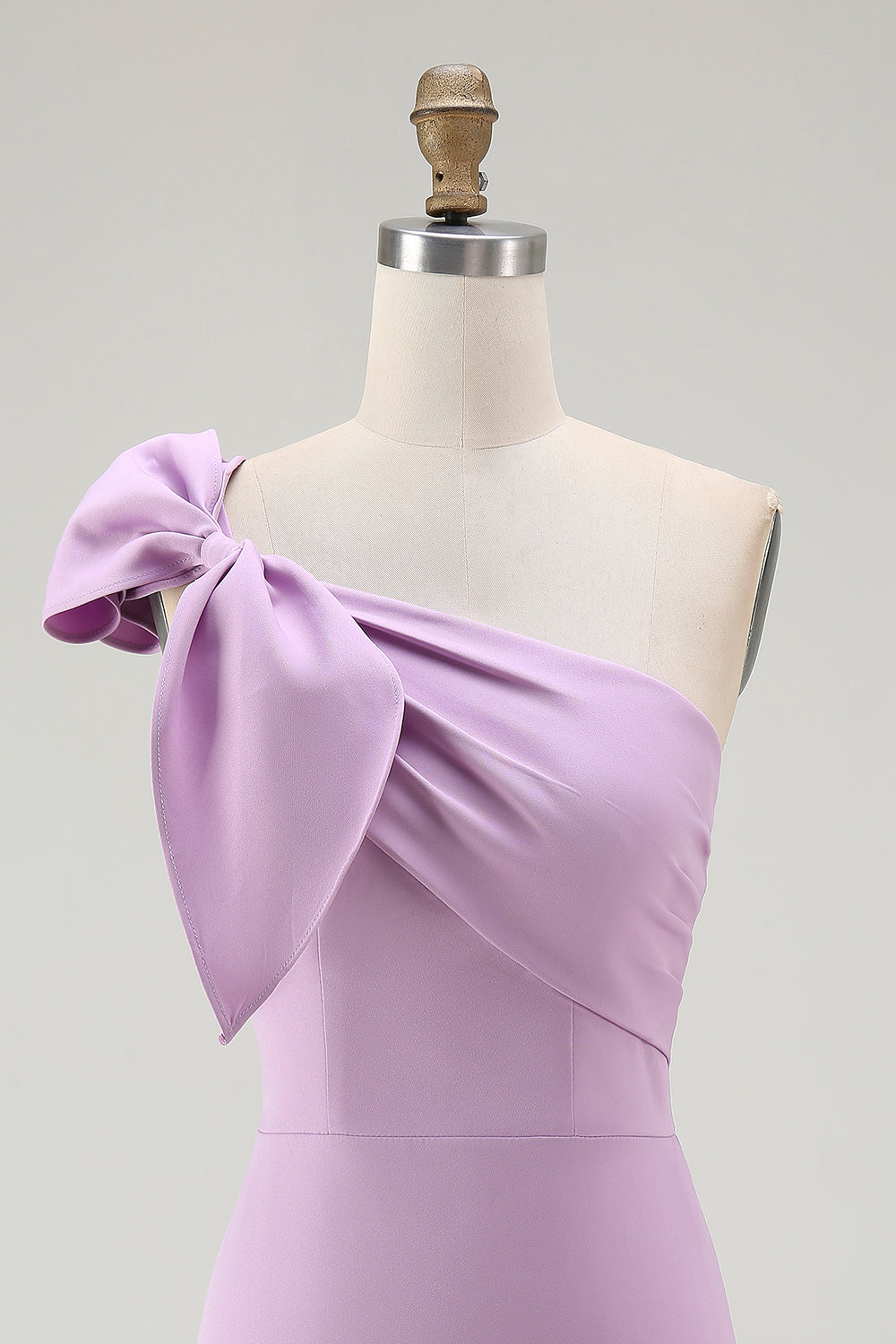 Lilac Satin One Shoulder Ruched Short Tight Homecoming Dress with Bow