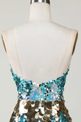 Sparkly Blue Sequined Tight Short Homecoming Dress