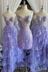 Lilac Corset Sequin Short Homecoming Dress with Appliques