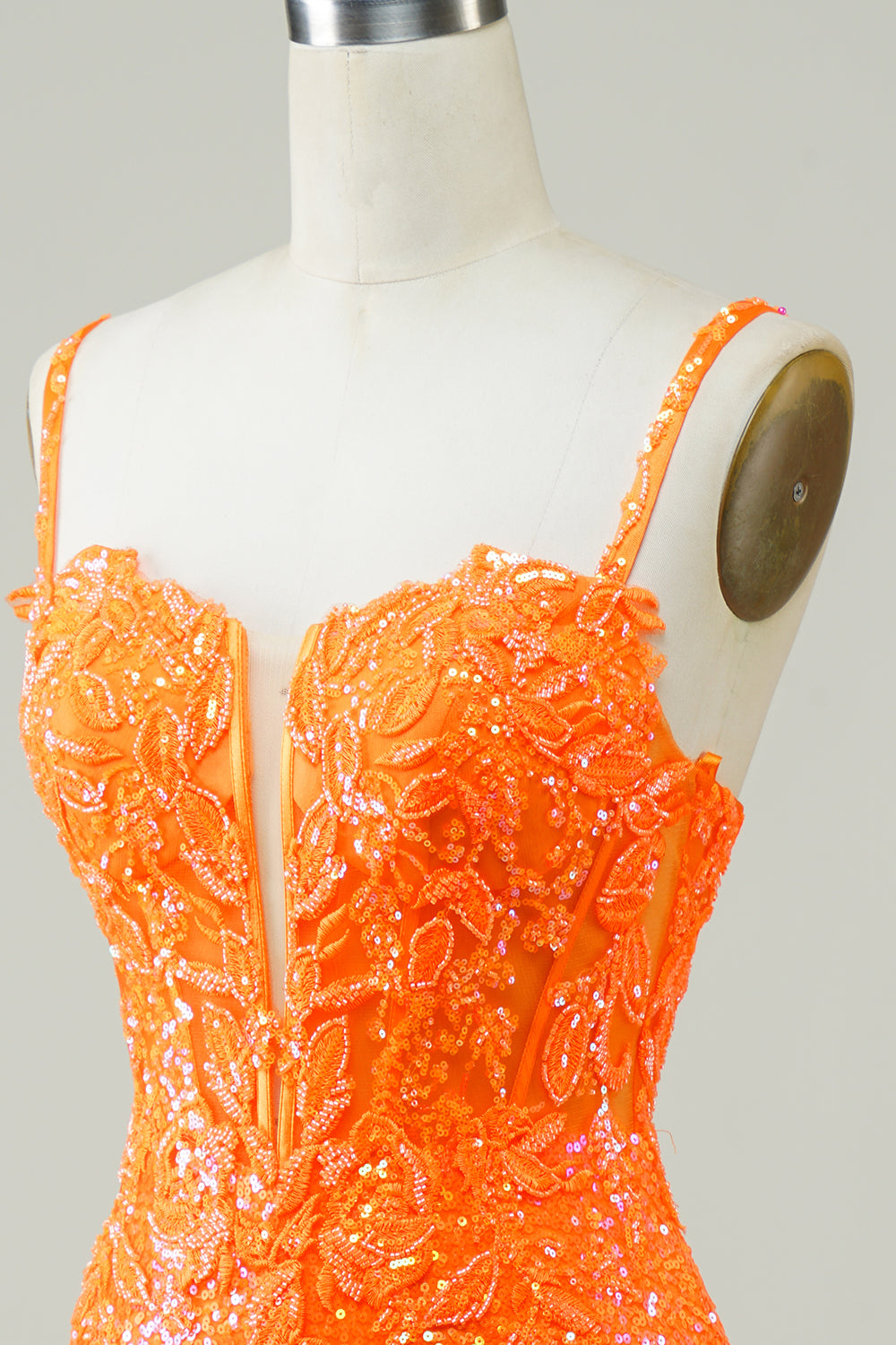 Glitter Orange Tight Homecoming Dress with Beaded