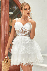 Black Corset A-Line Short Homecoming Dress with Lace