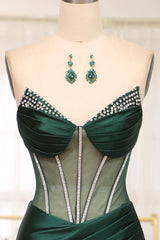 Dark Green Sweetheart Satin Mermaid Sleeveless Prom Dress