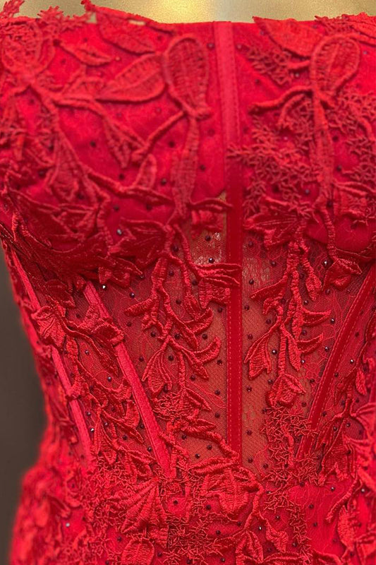 Red Corset Lace Sleeveless Tight Short Homecoming Dress