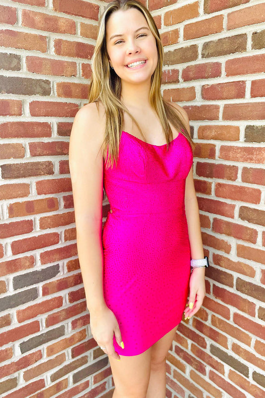 Sparkly Fuchsia Sequined Lace-Up Back Tight Short Homecoming Dress