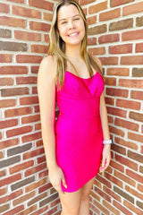 Sparkly Fuchsia Sequined Lace-Up Back Tight Short Homecoming Dress