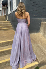 Lilac Spaghetti Straps Long Prom Dress with Pockets