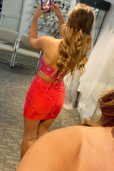 Tight Black Open Back Sequins Homecoming Dress