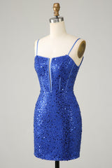 Royal Blue Bodycon Sparkly Spaghetti Straps Homecoming Dress