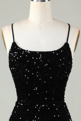 Sparkly Black Zipper Backless Sequins Tight Short Homecoming Dress