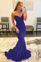 Plus Size Sweetheart Neck Fuchsia Sequined Mermaid Prom Dress With Sweep Train