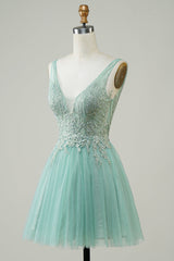 A Line Cute Green Homecoming Dress with Appliques