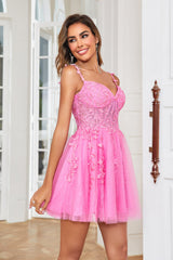 Hot Pink Corset Lace A-Line Short Homecoming Dress