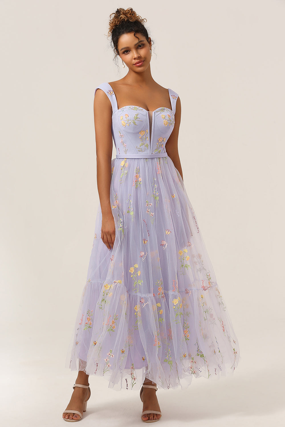 Champagne A Line Sweetheart Long Prom Dress with Embroidery