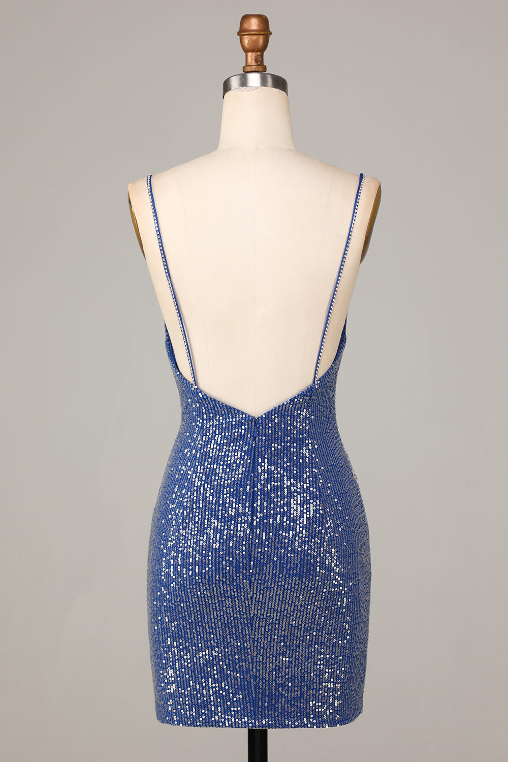 Sparkly Spaghetti Straps Dark Blue Short Homecoming Dress with Embroidery