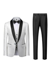 Chic Black Shawl Lapel Jacquard 3-Piece Men's Suit