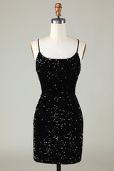 Sparkly Black Zipper Backless Sequins Tight Short Homecoming Dress