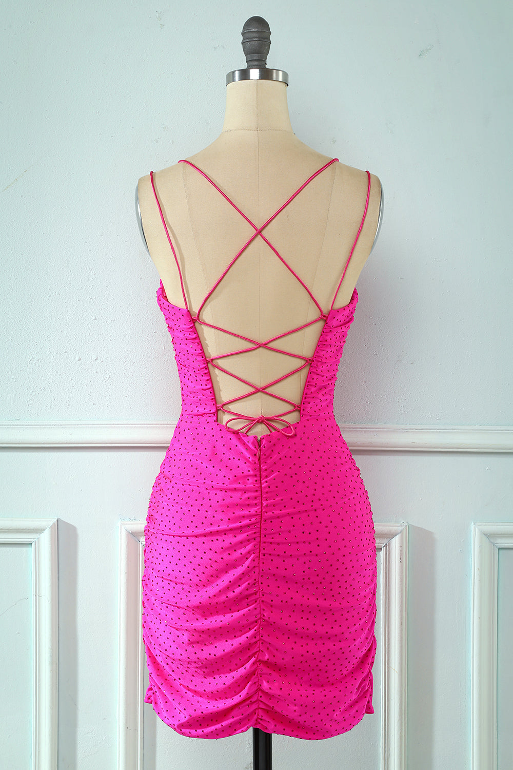 Rose Pink Lace Up Tight Homecoming Dress