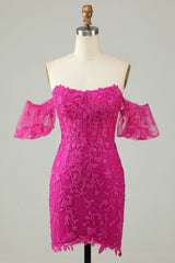 Fuchsia Off the Shoulder Bodycon Appliques Homecoming Dress