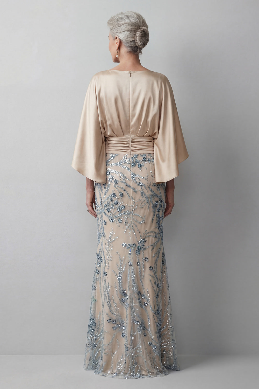 Sparkly Champagne Beaded Floral Mermaid Long Grandmother of the Bride Dress with Pockets