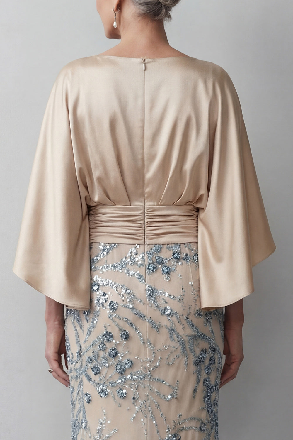Sparkly Champagne Beaded Floral Mermaid Long Grandmother of the Bride Dress with Pockets