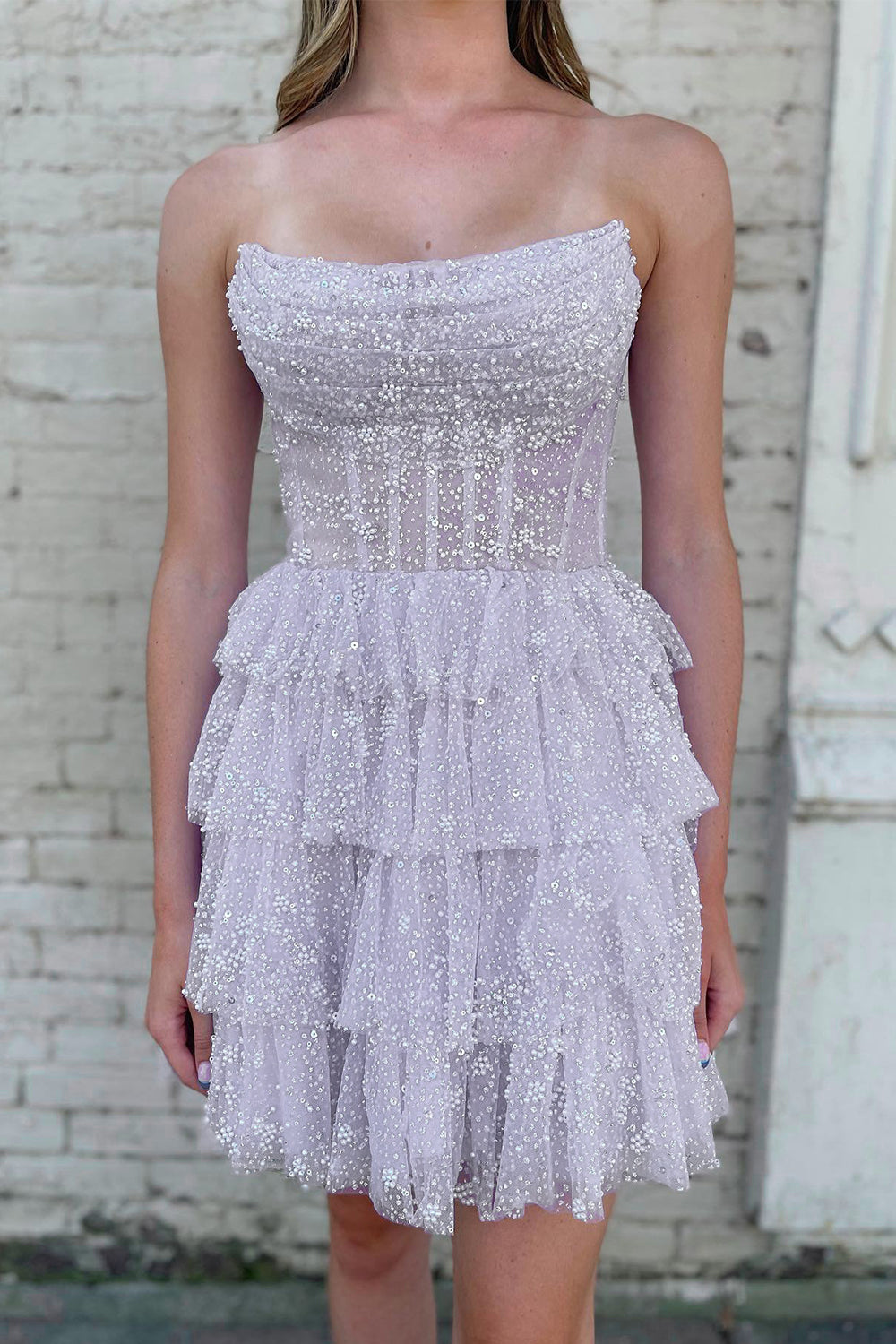 Lilac Corset A-Line Short Tulle Homecoming Dress