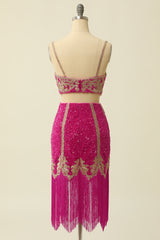 Two Pieces Fuchsia Homecoming Dress With Fringes