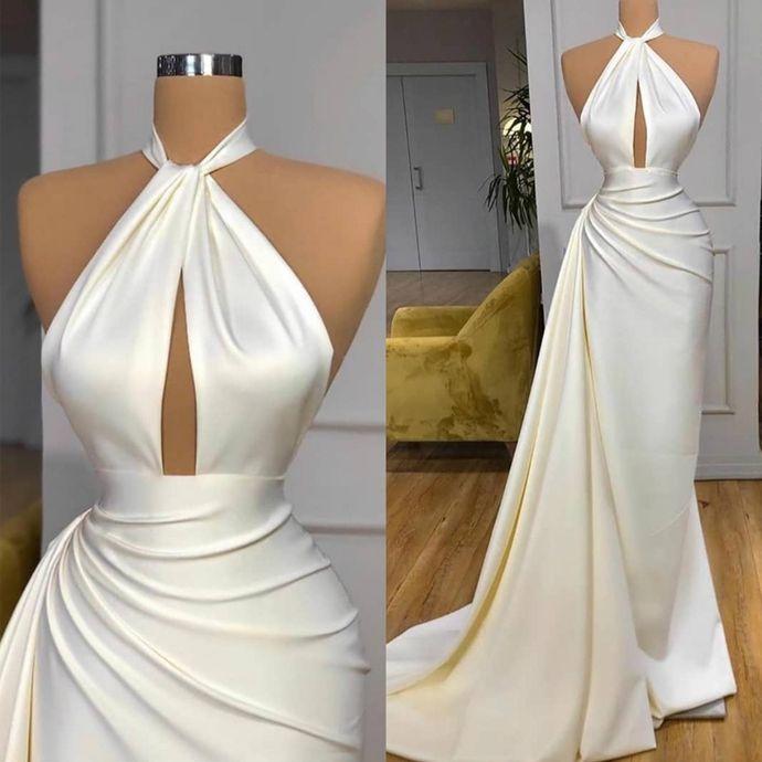 Ivory Halter Mermaid Evening Dress Long